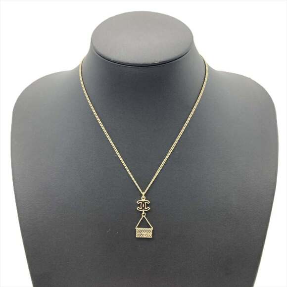 CHANEL Authentic Black Logo Necklace